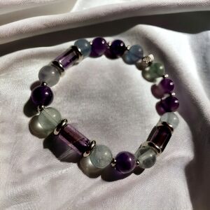 Fluorite & Amethyst Handcrafted Gemstone Bracelet